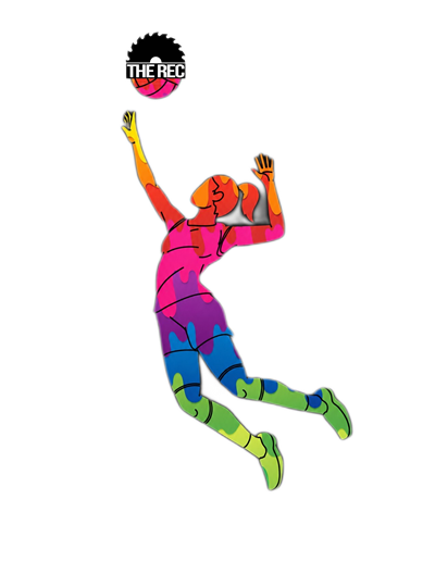 Girl playing volleyball with logo